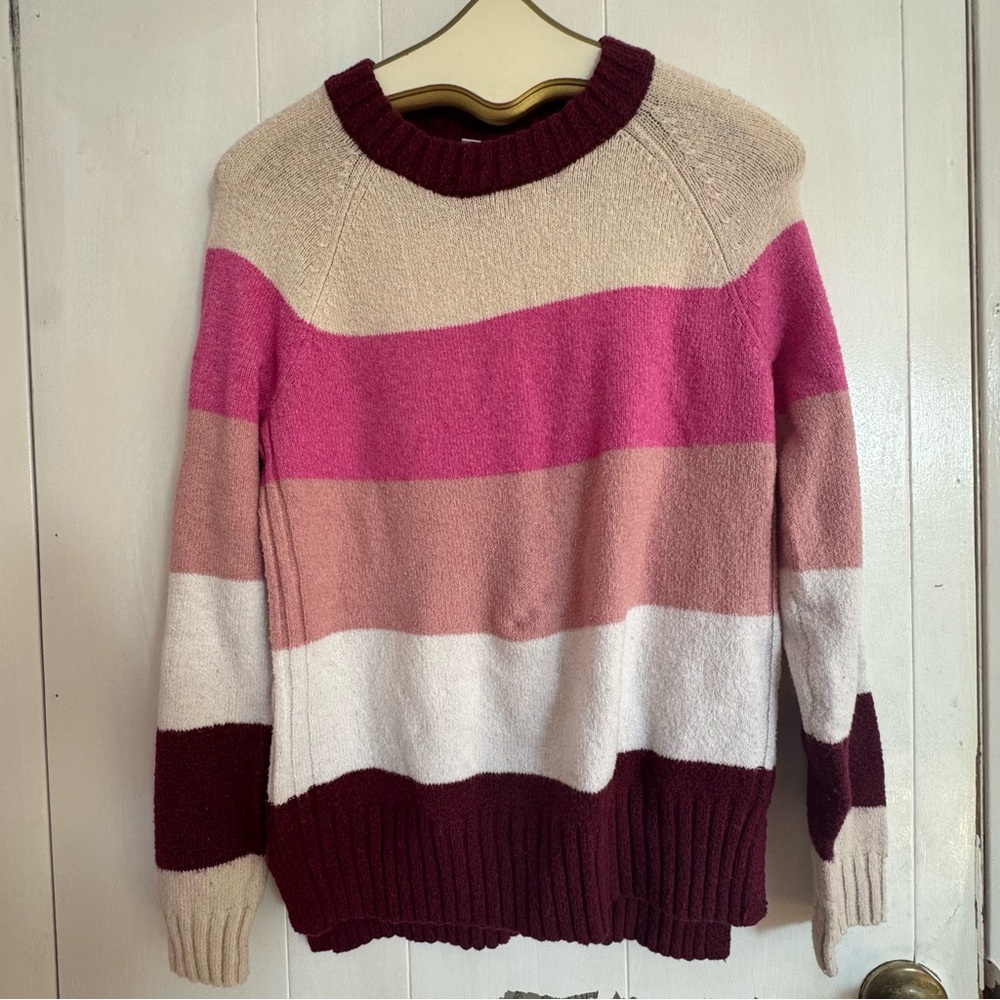 Time and Tru Women's Striped Sweater - Pink, Burgundy, Cream